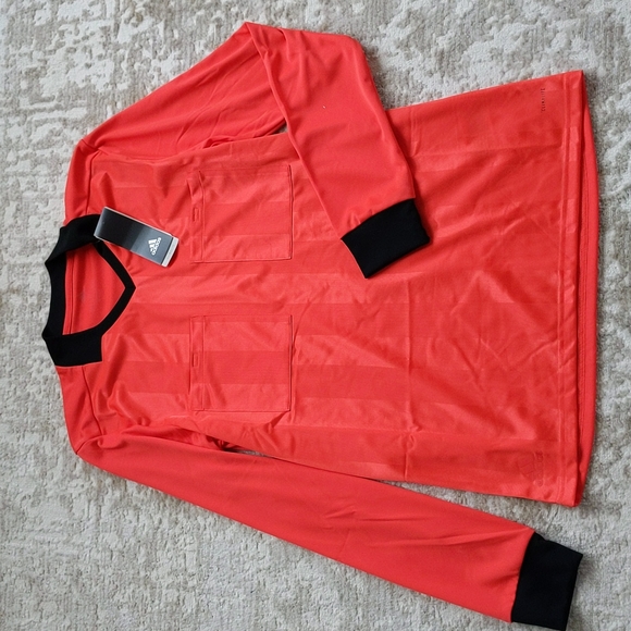 New Adidas Climalite Striped LS Jersey Small Red Orange Black - Picture 2 of 16